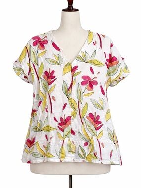 Michelle McDowell Large Floral Blouse Lightweight V Neck Casual Top